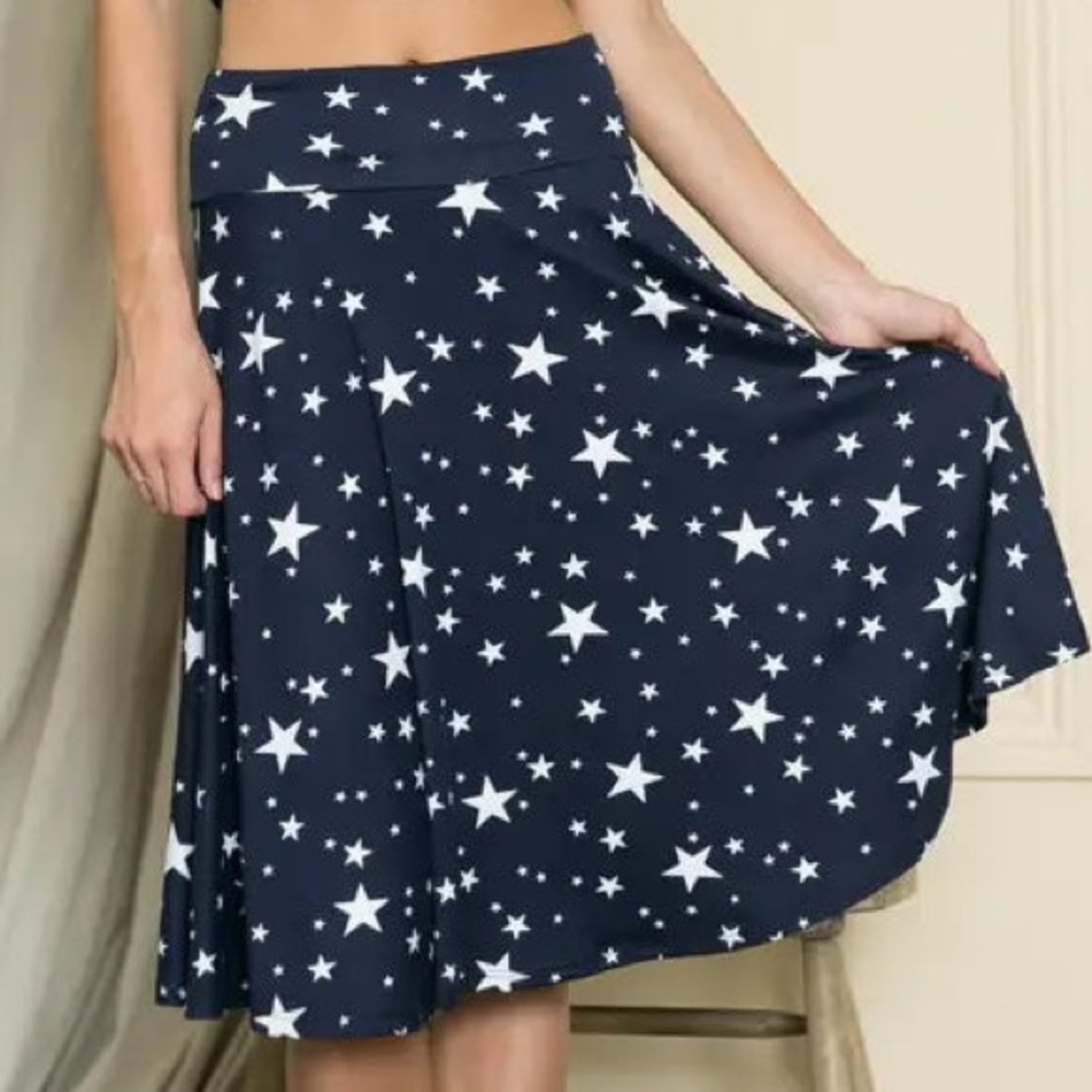 Star Print High Waisted Midi Skirt